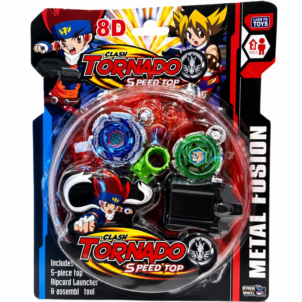 2 Bey LED Light Clash Tornado Metal Fusion 8D Beyblade Battle Set
