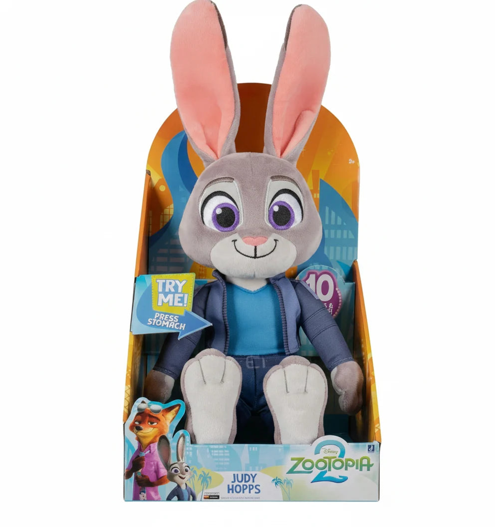 Disney Zootopia Judy Hopps 10-Inch Interactive Plush Toy – Press Stomach Talking Police Officer Character Plush