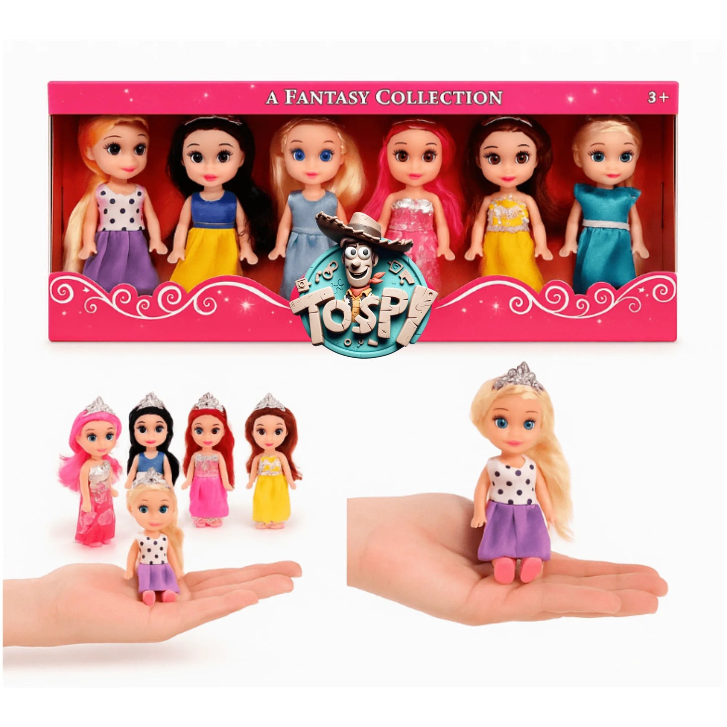 TOYSPI Miniature Pocket Princess Doll Playset | 6 Dolls & 30 Accessories