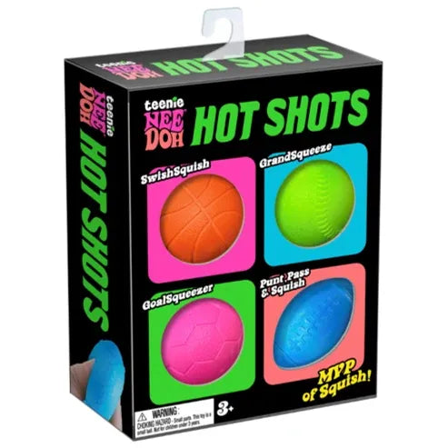 Nee Doh Hot Shots Teenie 1.5 Inch Squish Ball Fidget Toy - Set of 4