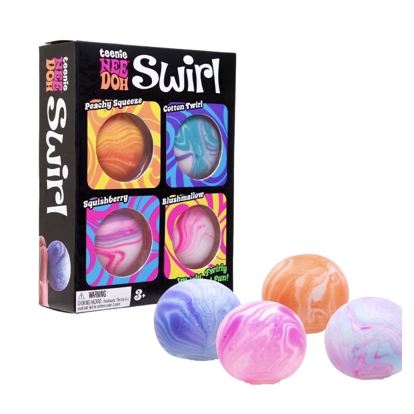 Nee Doh Teenie Swirl 1.5 Inch Squish Ball Fidget Toy - Set of 4