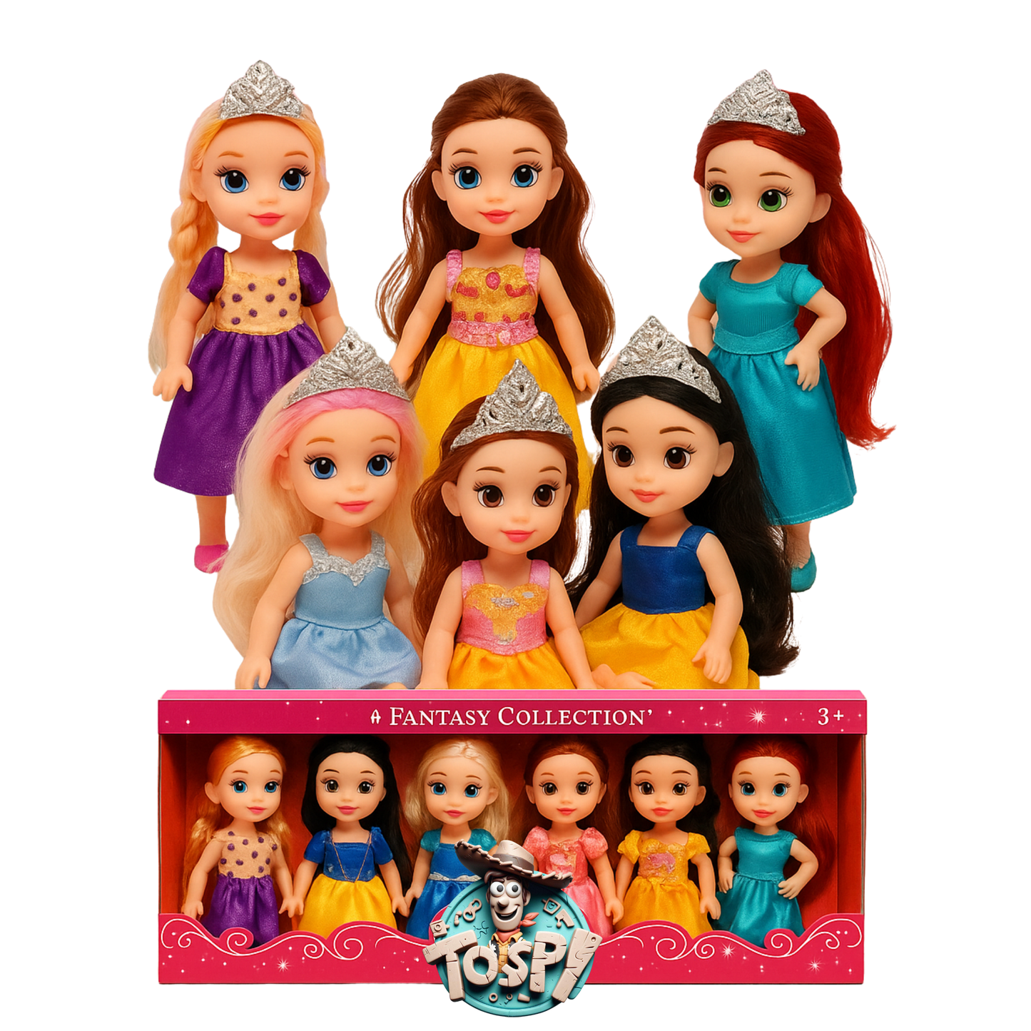 TOYSPI Miniature Pocket Princess Doll Playset | 6 Dolls & 30 Accessories