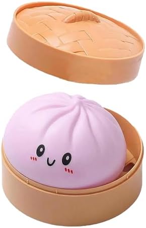 Solid Color Dumpling Squishy Squeeze Toy with Steamer Mystery Color