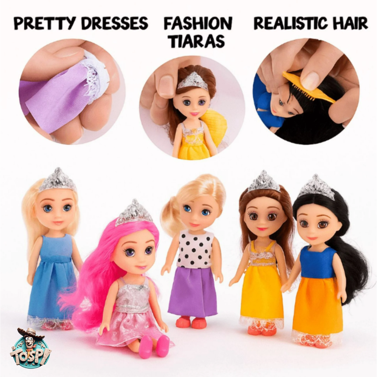 TOYSPI Miniature Pocket Princess Doll Playset | 6 Dolls & 30 Accessories