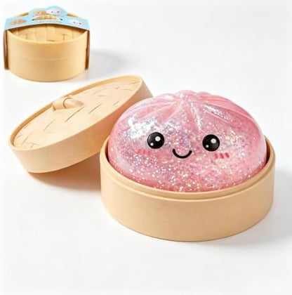 Glitter Dumpling Squishy Squeeze Toy with Steamer Mystery Color