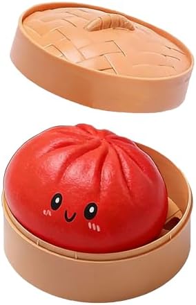Solid Color Dumpling Squishy Squeeze Toy with Steamer Mystery Color