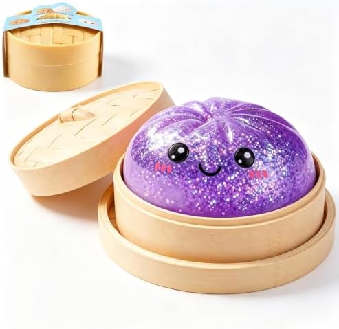 Glitter Dumpling Squishy Squeeze Toy with Steamer Mystery Color