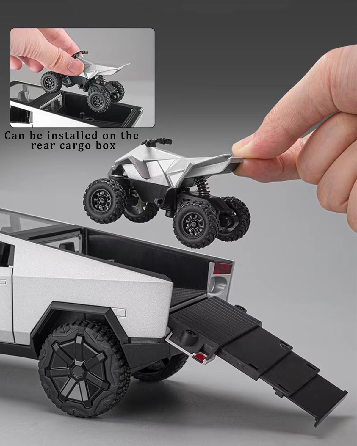 Cybertruck Pickup 1:24 Scale Diecast Toy Truck with Sound, Light & Pull Back Action