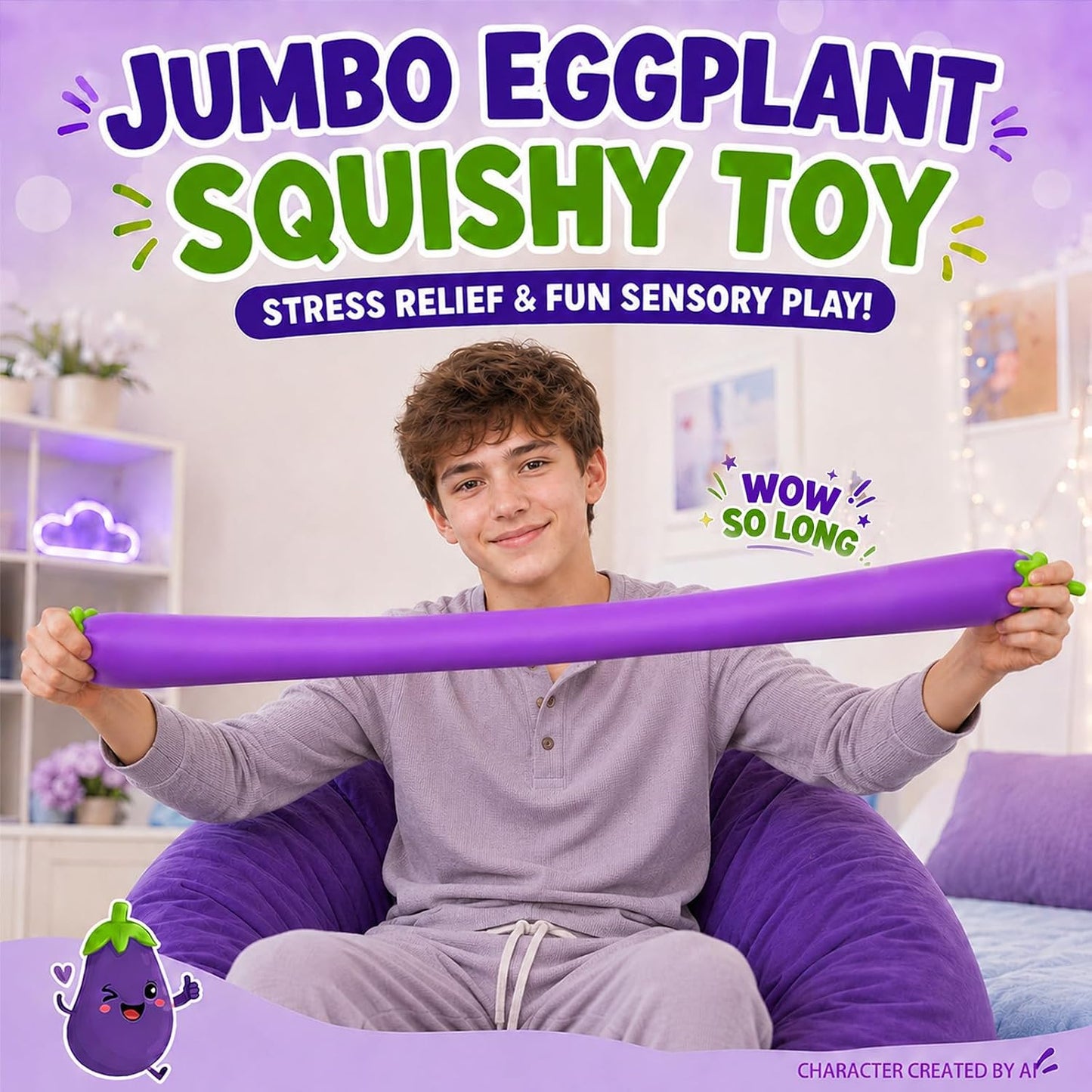 Jumbo Eggplant Squishy Slow Rising Sensory Fidget Toy