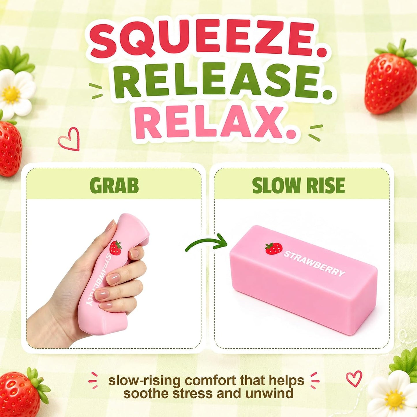 Strawberry and Butter Slow Rising Squishy Stress Relief Toy Set 2 Pack