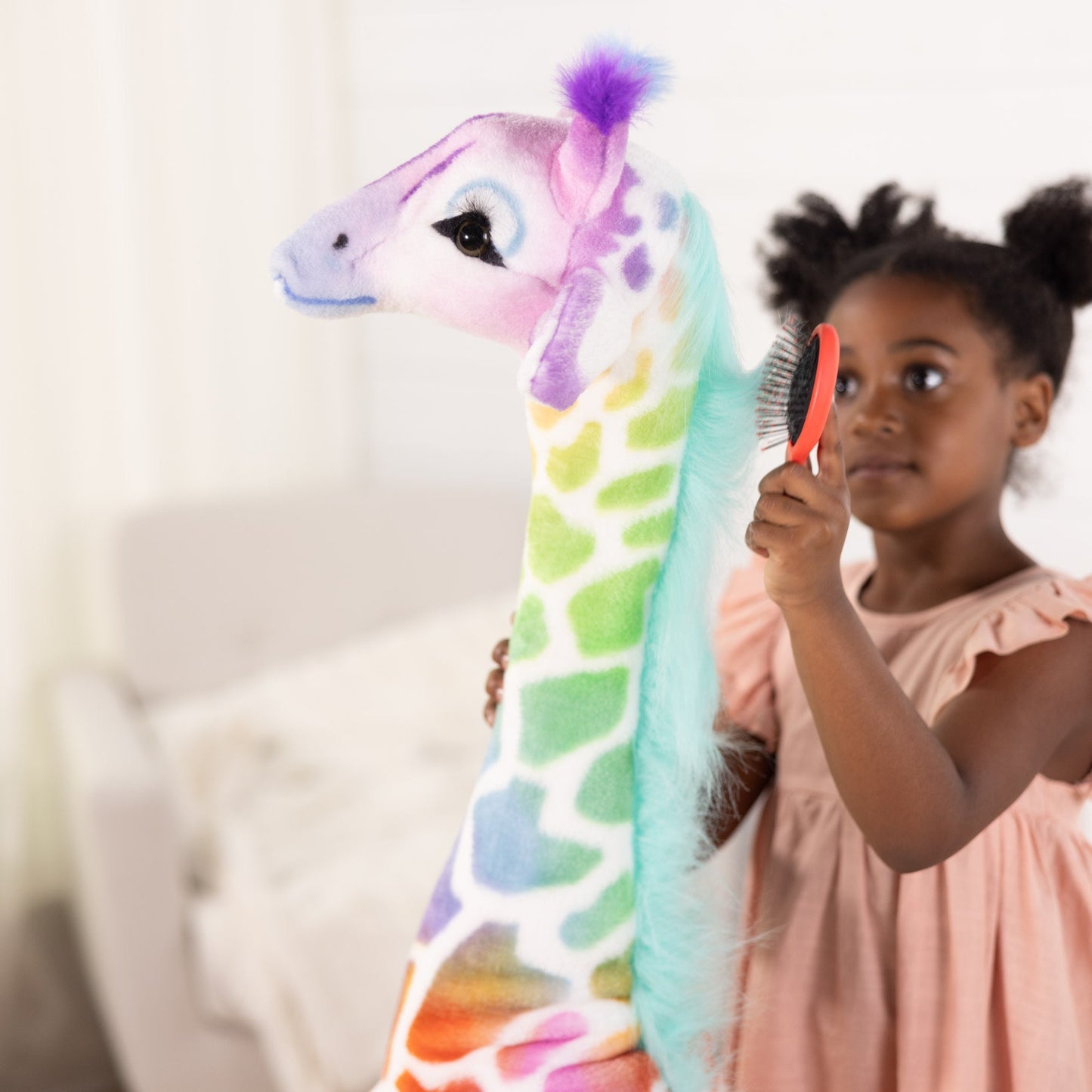 Melissa and Doug Rainbow Giraffe Lifelike Plush 54 Inch Stuffed Animal