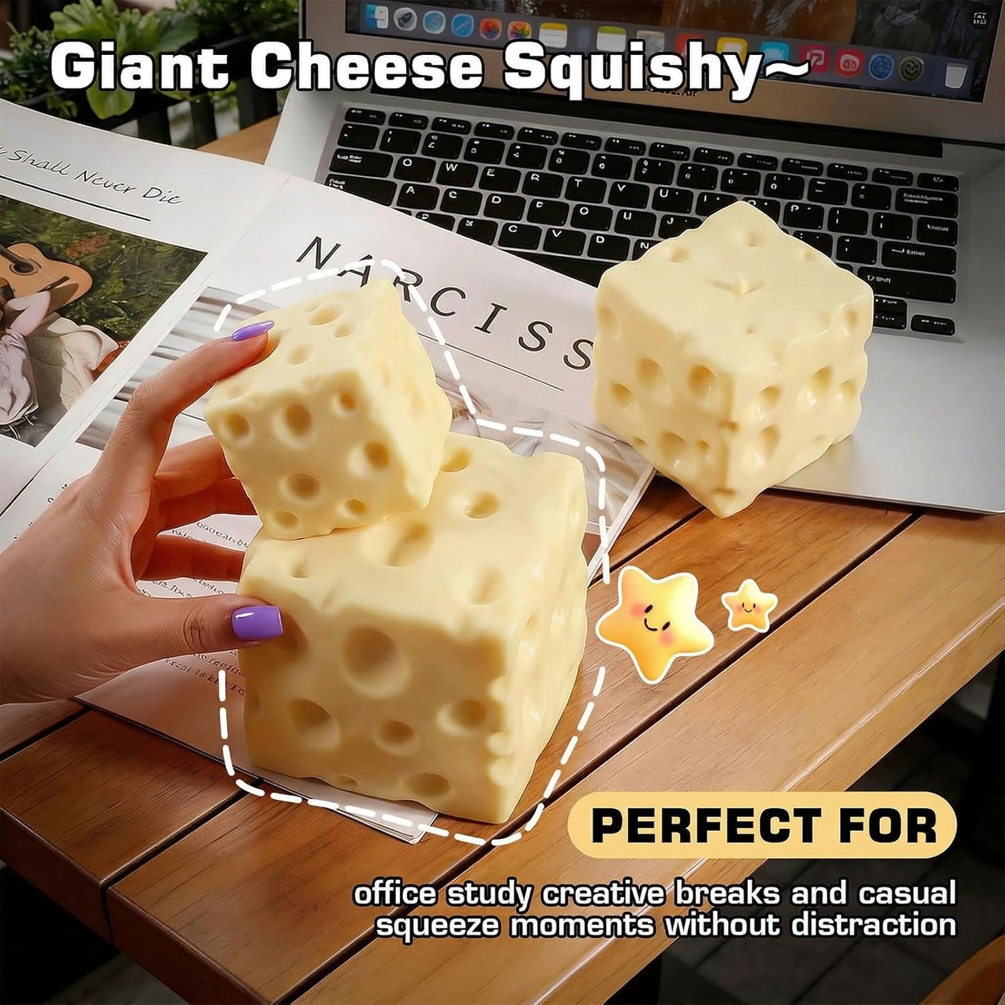 3-Inch Cheese Squishy Slow Rising TPR Sensory Fidget Toy