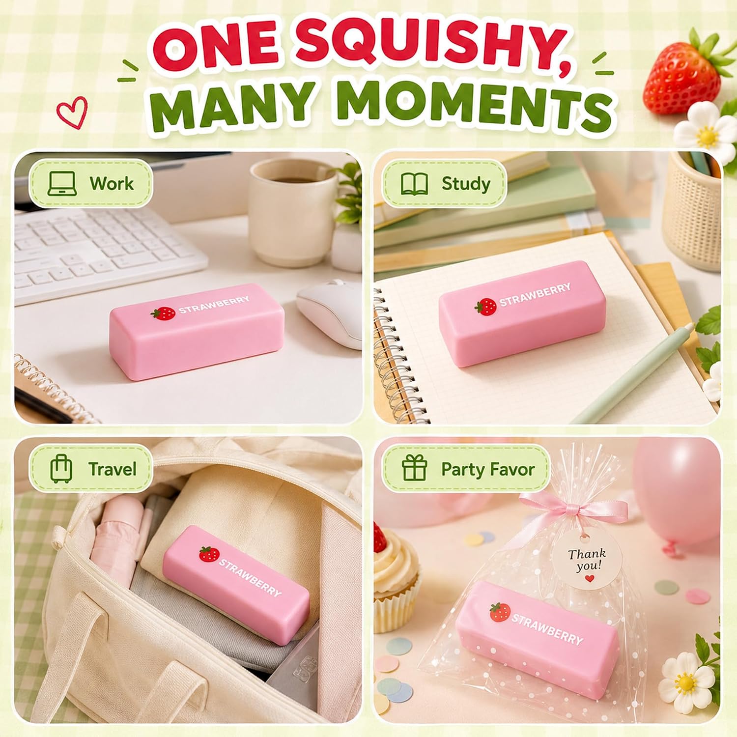 Strawberry and Butter Slow Rising Squishy Stress Relief Toy Set 2 Pack