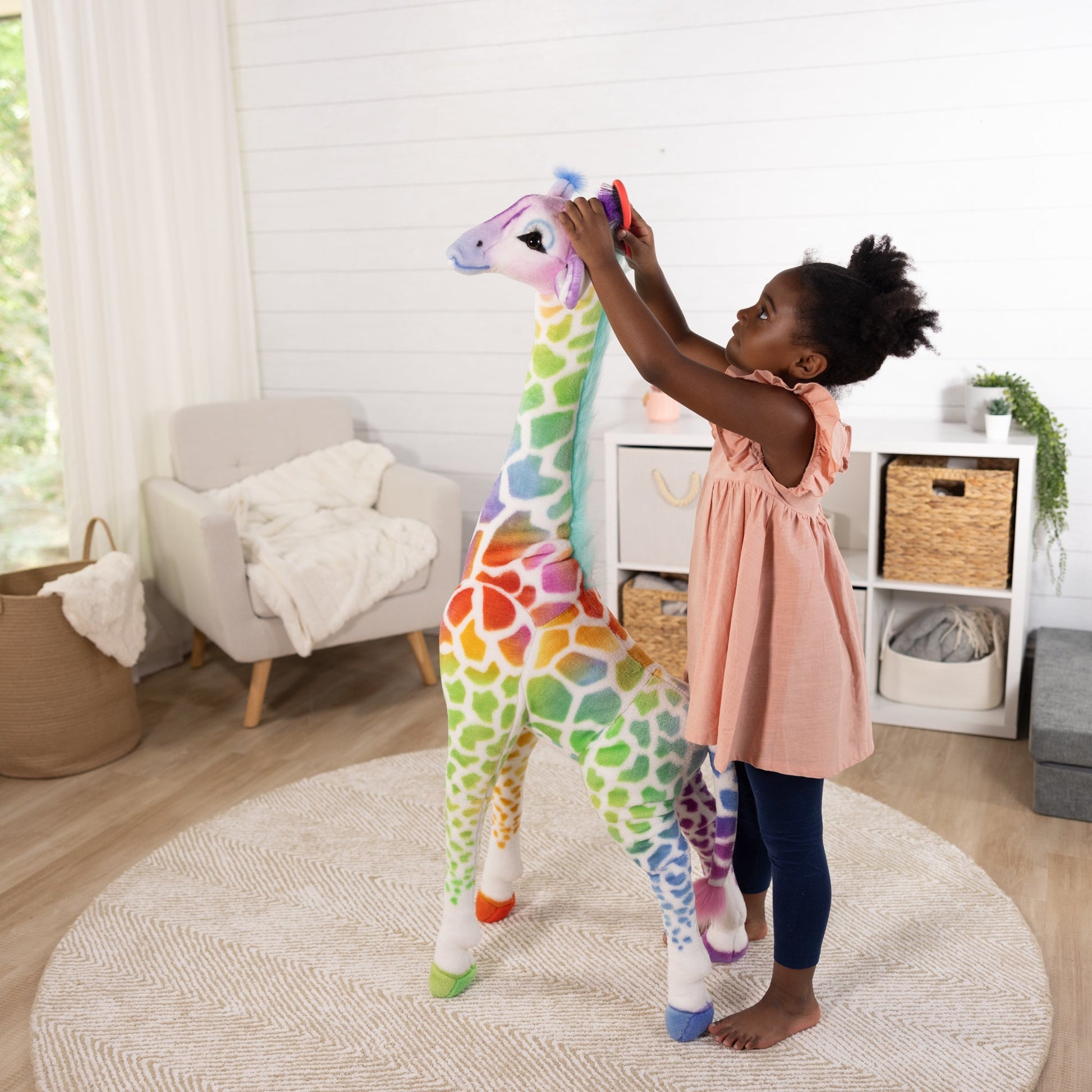 Melissa and Doug Rainbow Giraffe Lifelike Plush 54 Inch Stuffed Animal