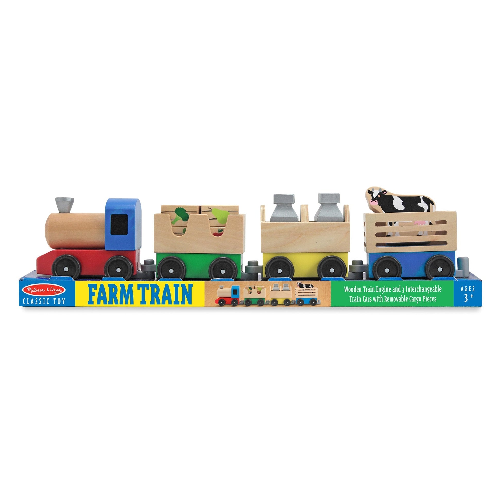 Melissa & Doug Wooden Farm Train Set with 3 Linking Cars