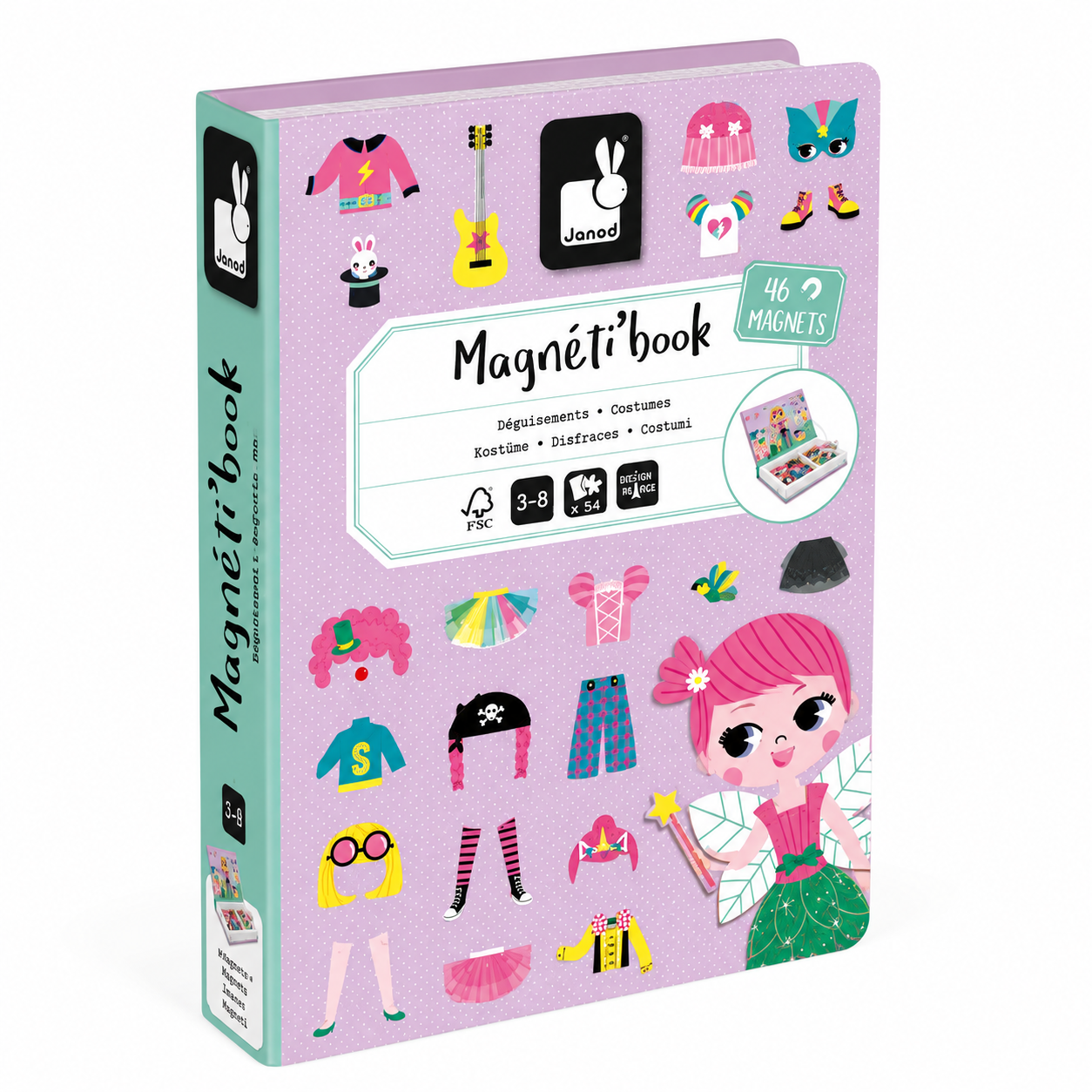 Janod Girl's Costumes Magneti'Book Magnetic Dress-Up Game – 46 Magnets & 8 Cards