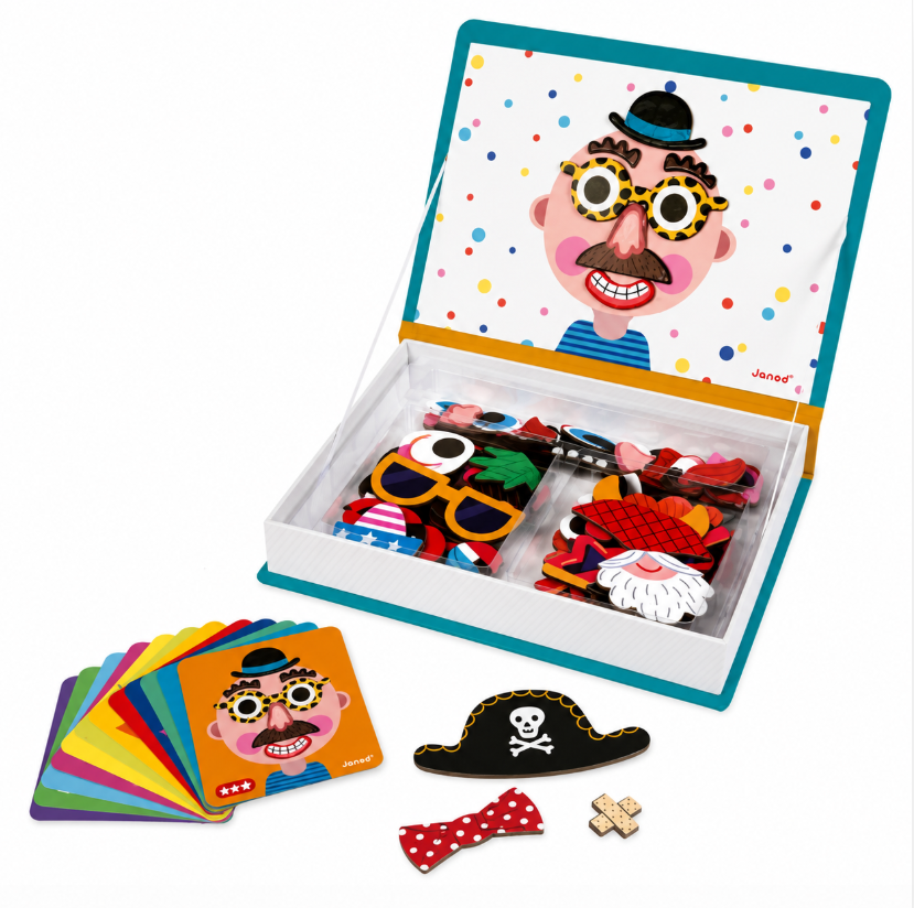 Janod Boy's Crazy Faces Magneti'Book Magnetic Game – 70 Magnets & 12 Cards
