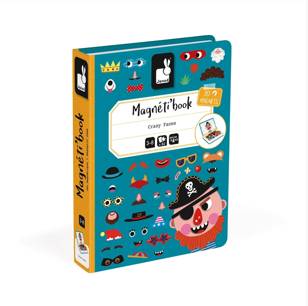 Janod Boy's Crazy Faces Magneti'Book Magnetic Game – 70 Magnets & 12 Cards