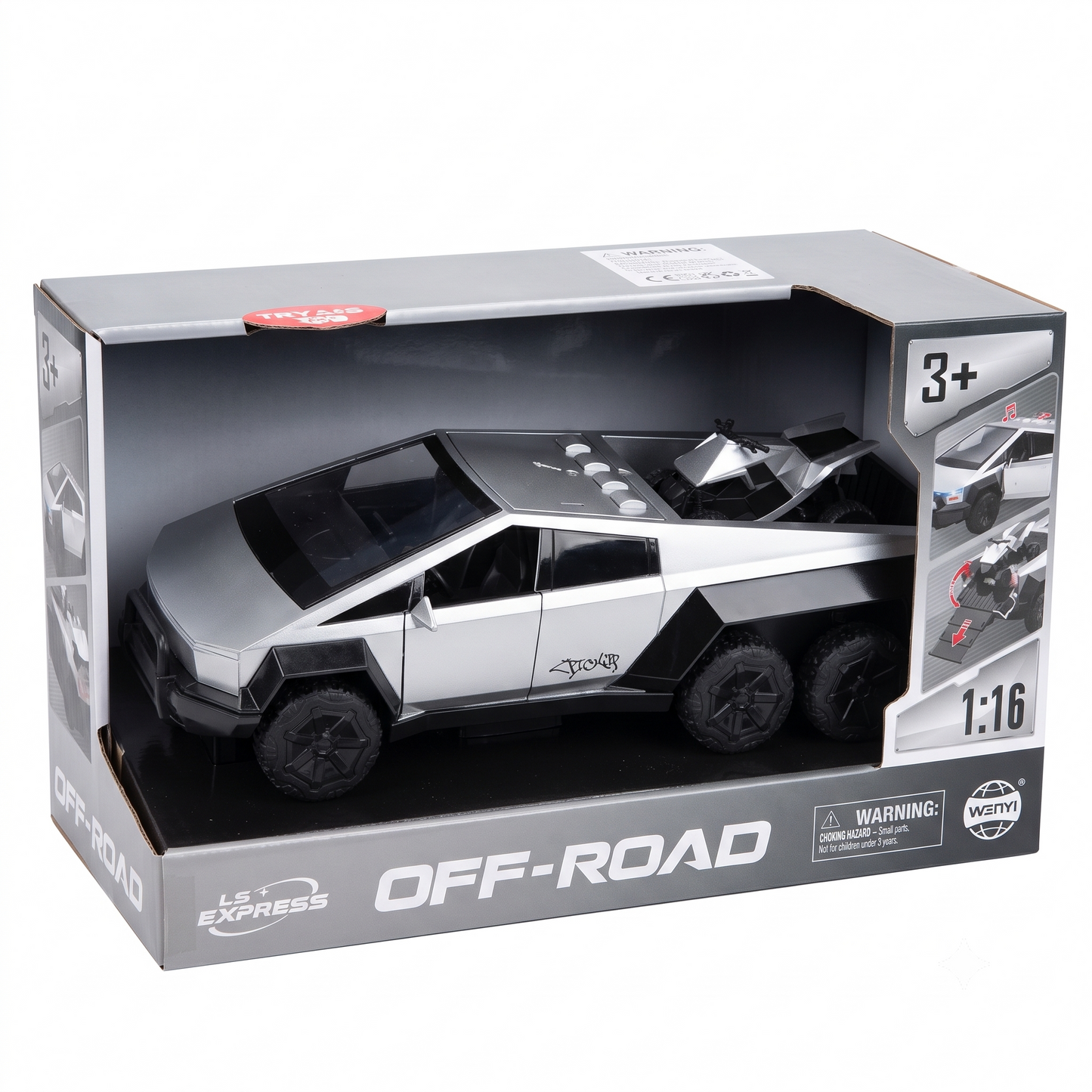 Cybertruck Pickup 1:24 Scale Diecast Toy Truck with Sound, Light & Pull Back Action
