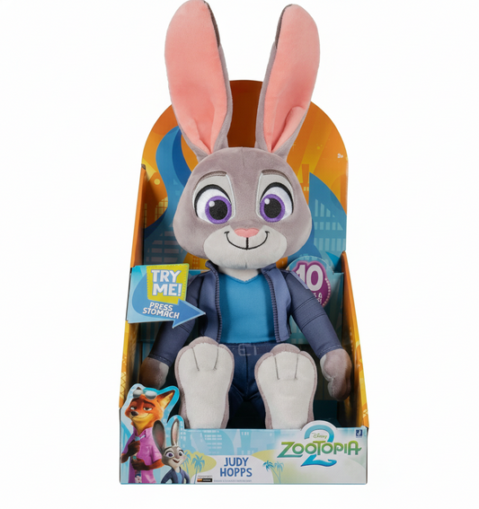 Disney Zootopia Judy Hopps 10-Inch Interactive Plush Toy – Press Stomach Talking Police Officer Character Plush