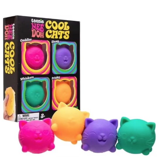Nee Doh Cool Cats Teenie 1.5 Inch Squish Ball Fidget Toy - Set of 4