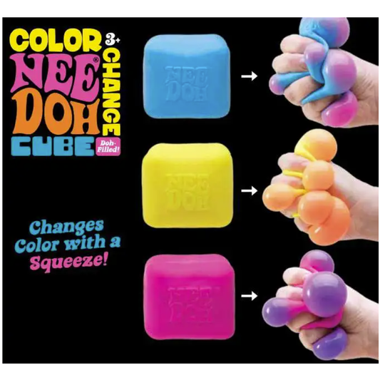 Nee Doh Color Change Cube 2.5 Inch Squish Ball Fidget Toy