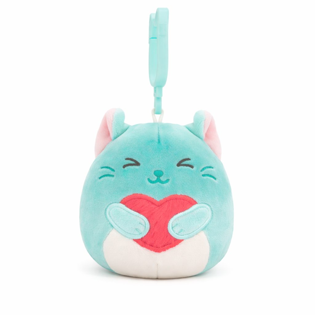 Squishmallows Val26 Cat Clip Plush Toy – Soft Valentine’s Day Clip-On Plush, Assorted Styles