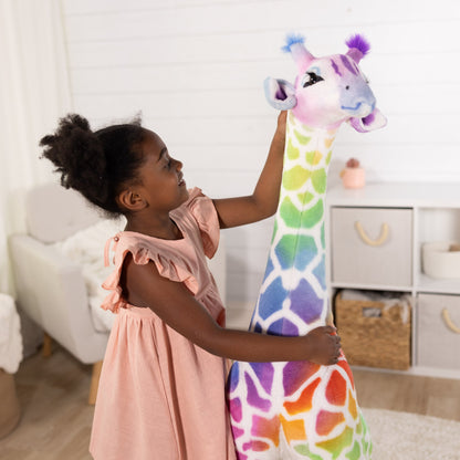 Melissa and Doug Rainbow Giraffe Lifelike Plush 54 Inch Stuffed Animal