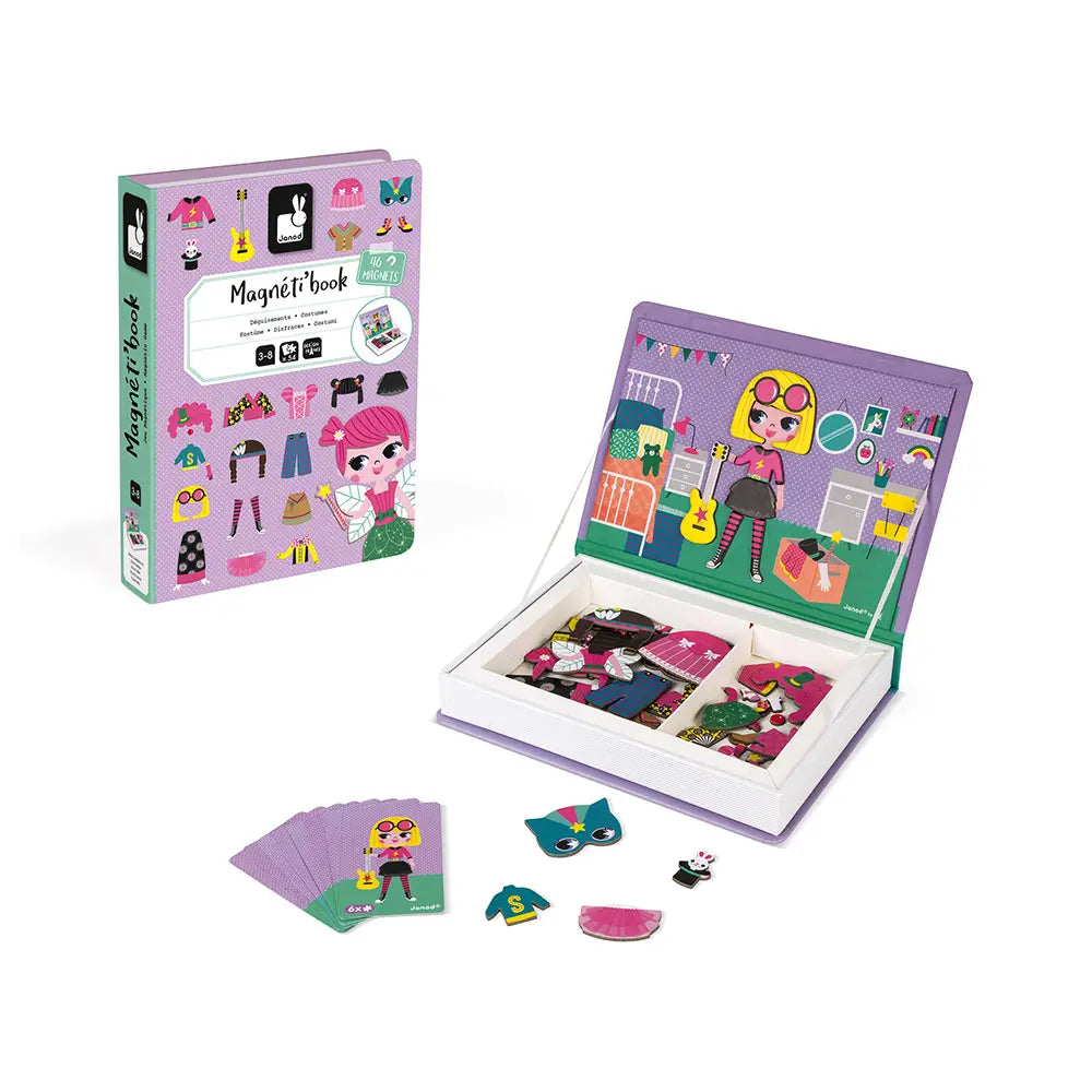 Janod Girl's Costumes Magneti'Book Magnetic Dress-Up Game – 46 Magnets & 8 Cards