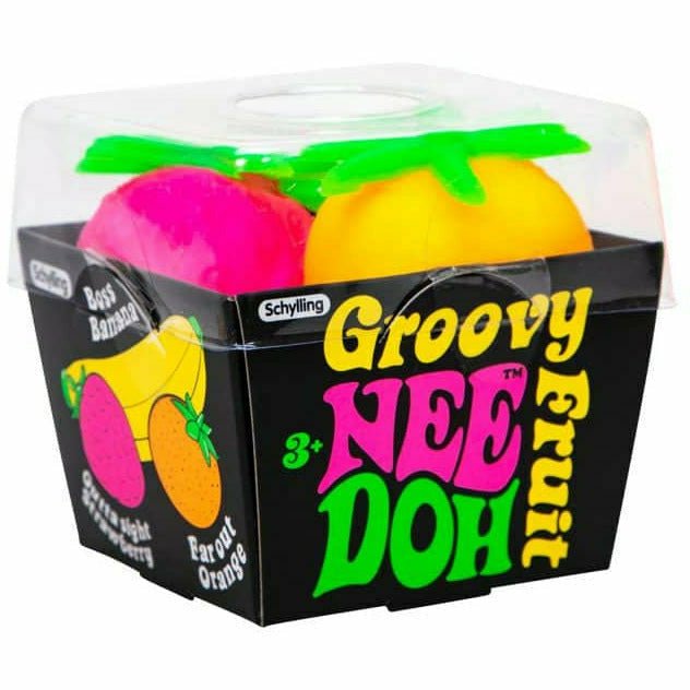Nee Doh Groovy Fruit 2.5 Inch Squish Ball Fidget Toy - Set of 3 Fruits