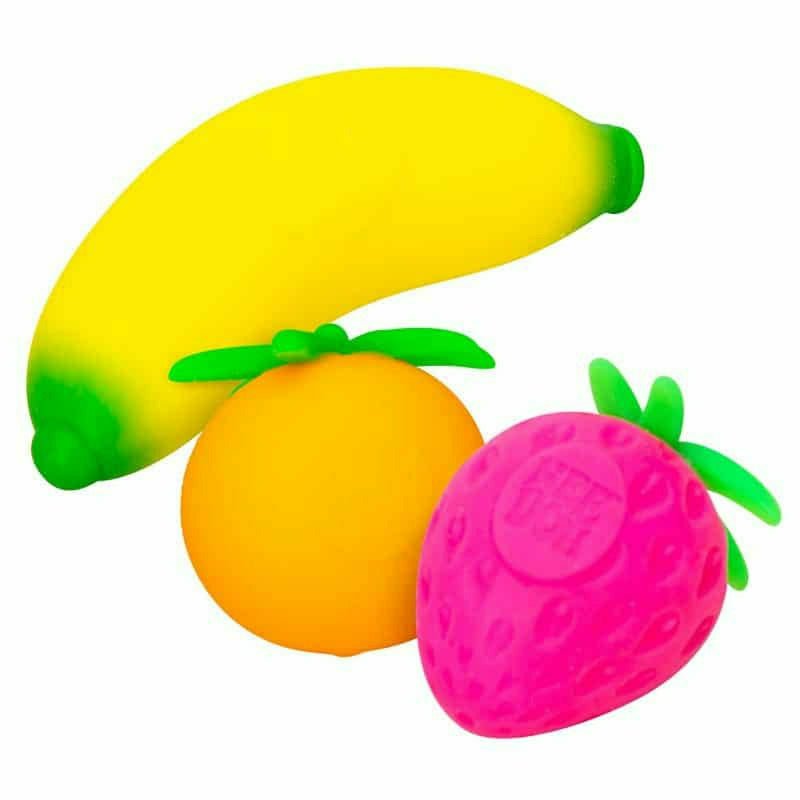 Nee Doh Groovy Fruit 2.5 Inch Squish Ball Fidget Toy - Set of 3 Fruits