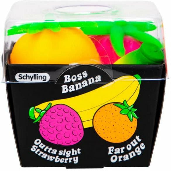 Nee Doh Groovy Fruit 2.5 Inch Squish Ball Fidget Toy - Set of 3 Fruits