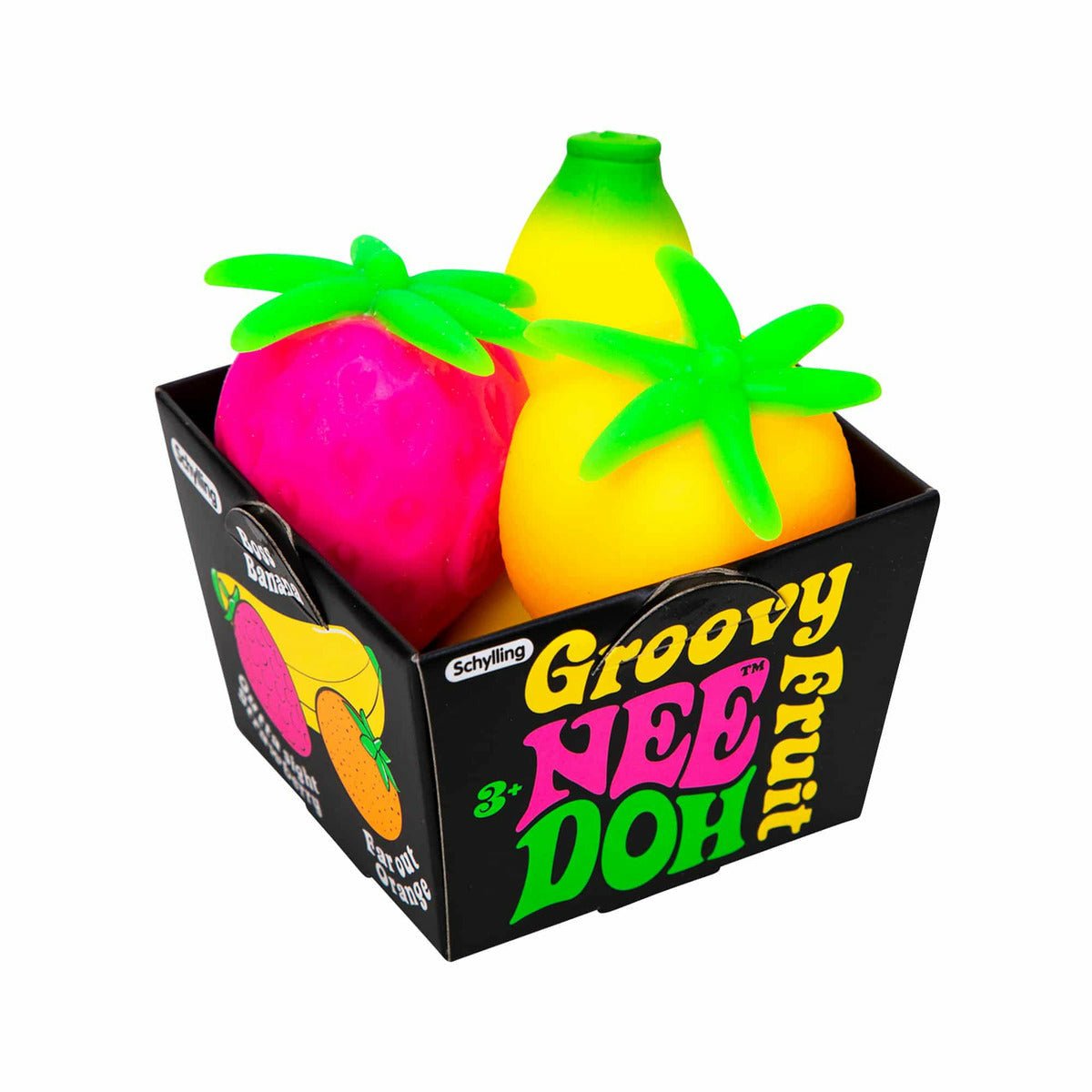Nee Doh Groovy Fruit 2.5 Inch Squish Ball Fidget Toy - Set of 3 Fruits