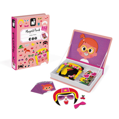 Janod Girl's Crazy Faces Magneti'Book Magnetic Game – 55 Magnets & 10 Cards
