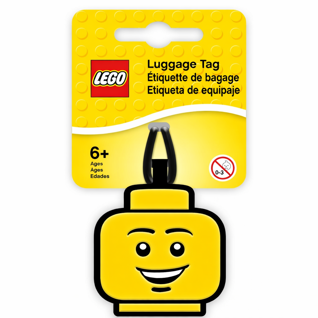 LEGO Classic Minifigure Head Luggage Tag – Yellow Smiling Face Bag ID Tag