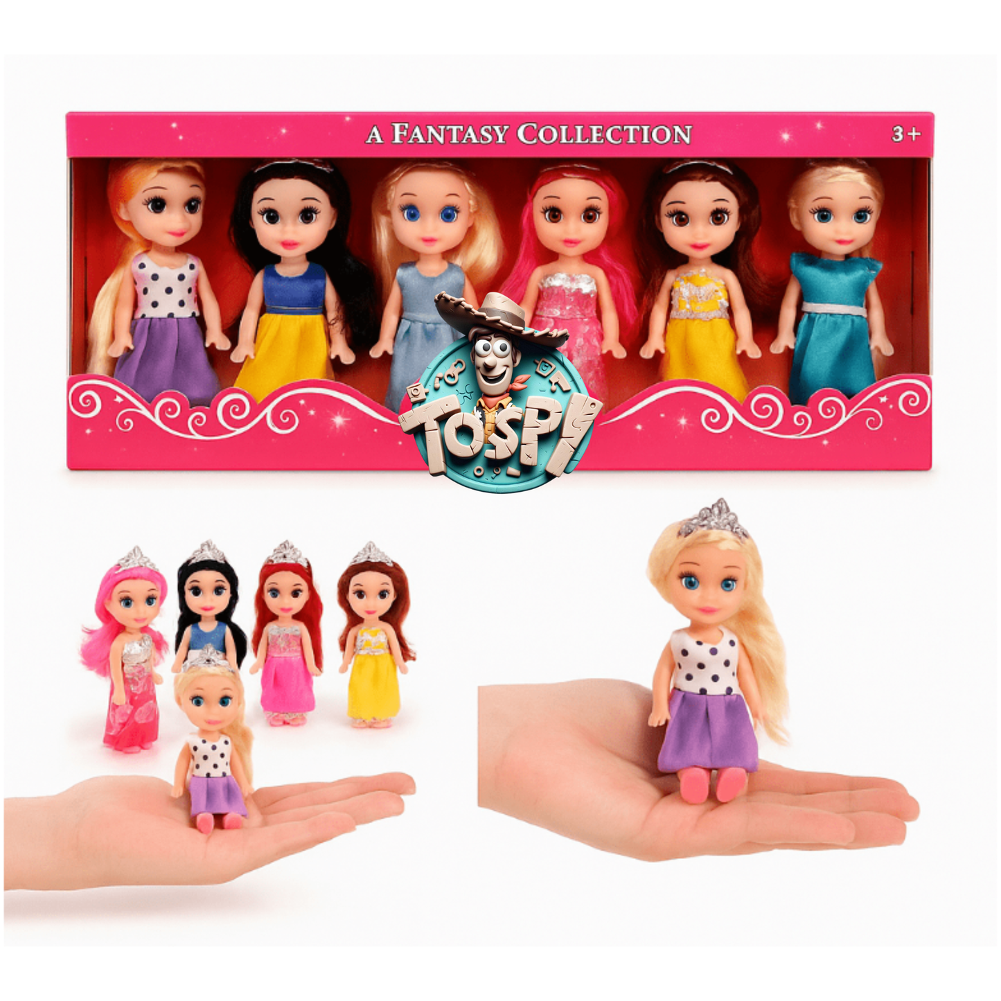 TOYSPI Miniature Pocket Princess Doll Playset | 6 Dolls & 30 Accessories