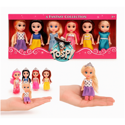 TOYSPI Miniature Pocket Princess Doll Playset | 6 Dolls & 30 Accessories
