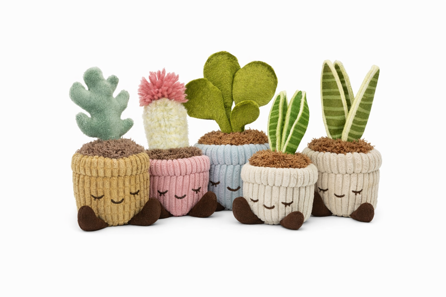 Greenhouse Corduroy Cactus 6-Inch Plush Toy – Soft Potted Plant Plush with Cute Smiling Face
