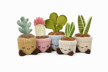 Greenhouse Corduroy Cactus 6-Inch Plush Toy – Soft Potted Plant Plush with Cute Smiling Face